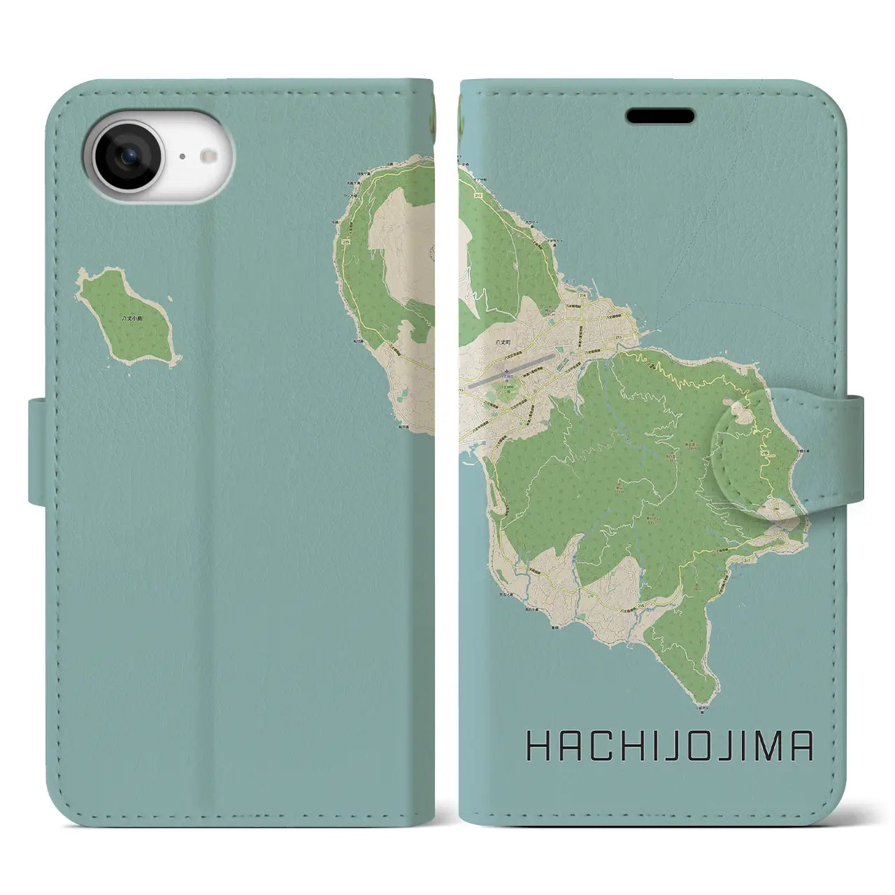 【八丈島(東京都)】地図柄iPhoneケース(手帳タイプ)