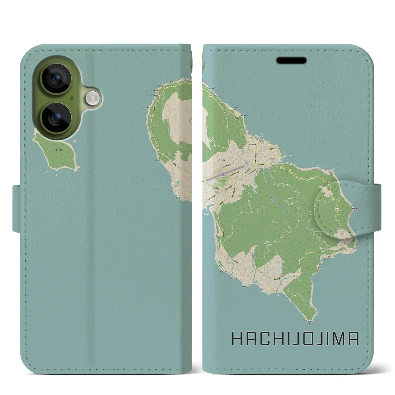 【八丈島(東京都)】地図柄iPhoneケース(手帳タイプ)