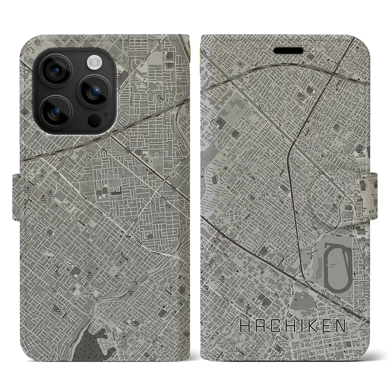 【八軒(北海道)】地図柄iPhoneケース(手帳タイプ)モノトーン・iPhone 16 用