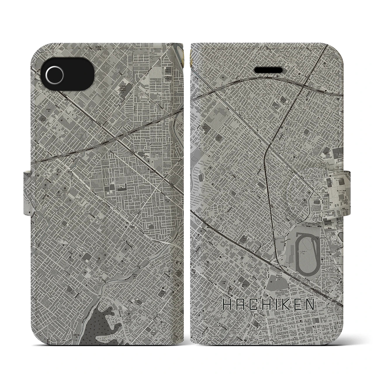 【八軒(北海道)】地図柄iPhoneケース(手帳タイプ)モノトーン・iPhone SE(第3 / 第2世代) / 8 / 7 / 6s / 6 用