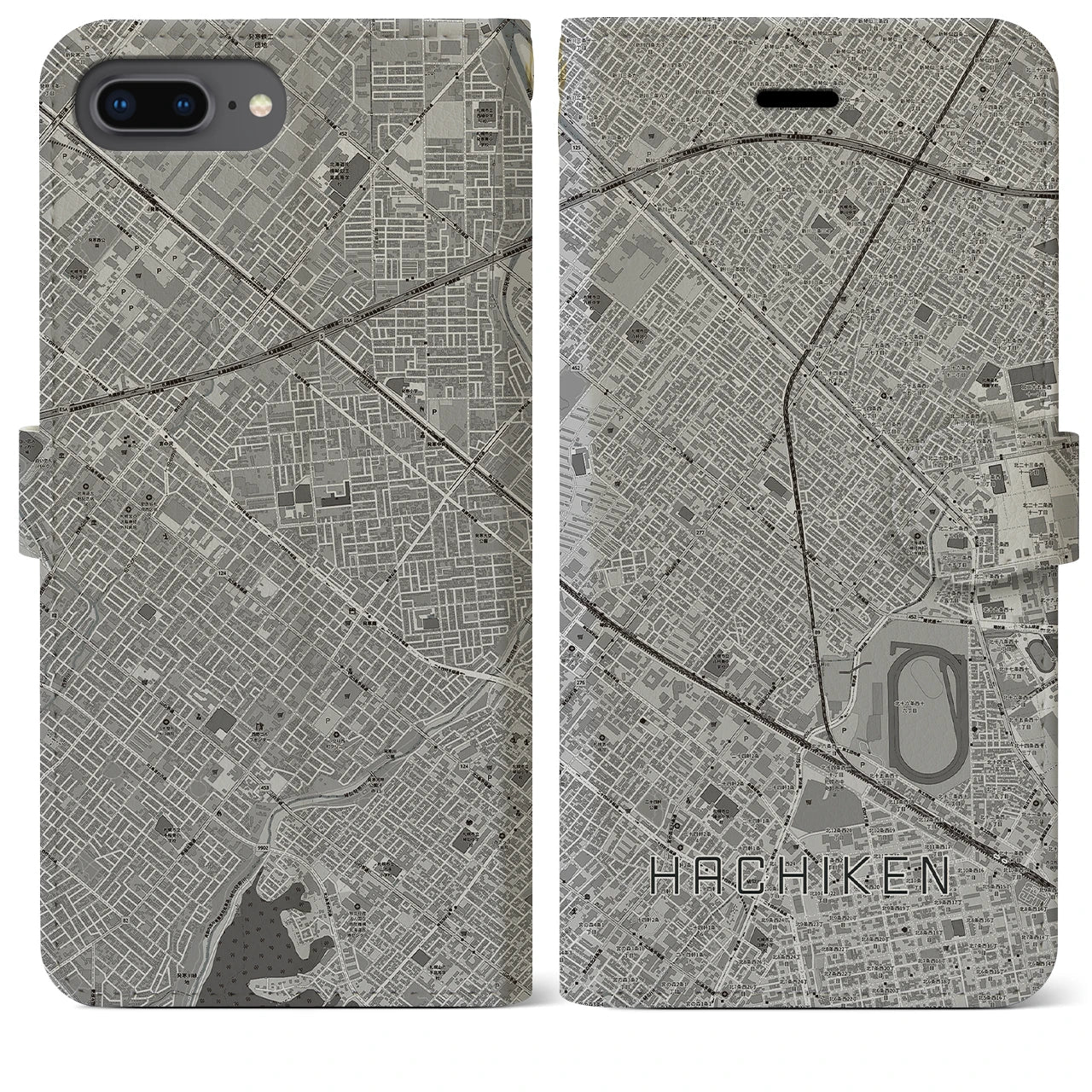 【八軒(北海道)】地図柄iPhoneケース(手帳タイプ)モノトーン・iPhone 8Plus /7Plus / 6sPlus / 6Plus 用