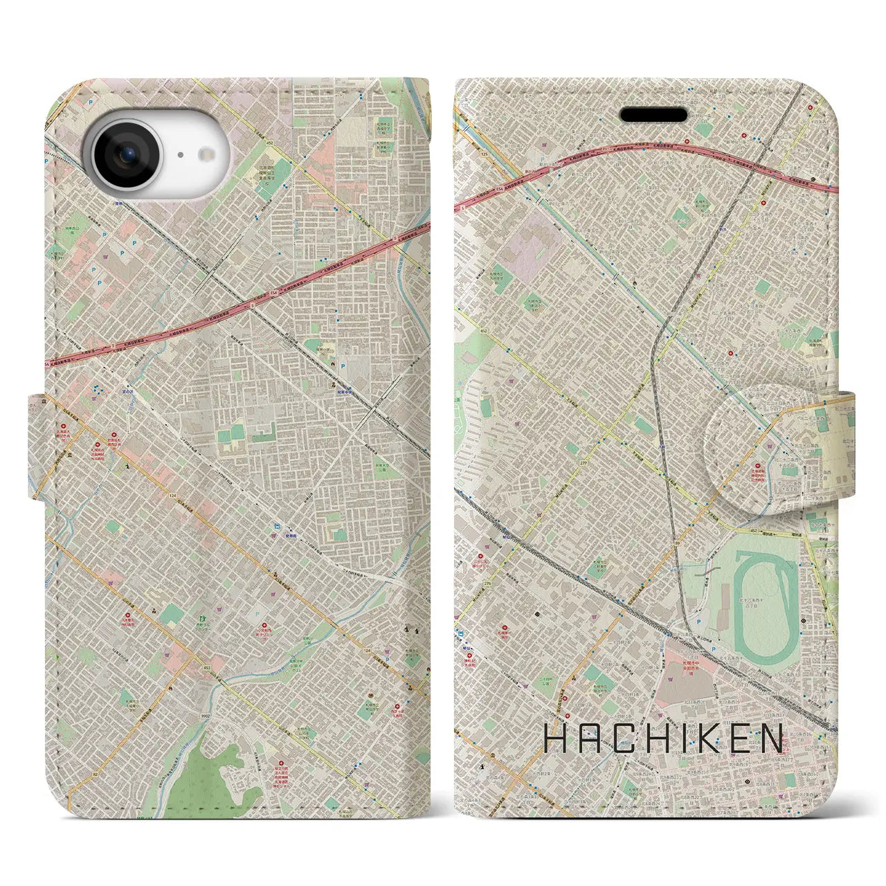 【八軒(北海道)】地図柄iPhoneケース(手帳タイプ)