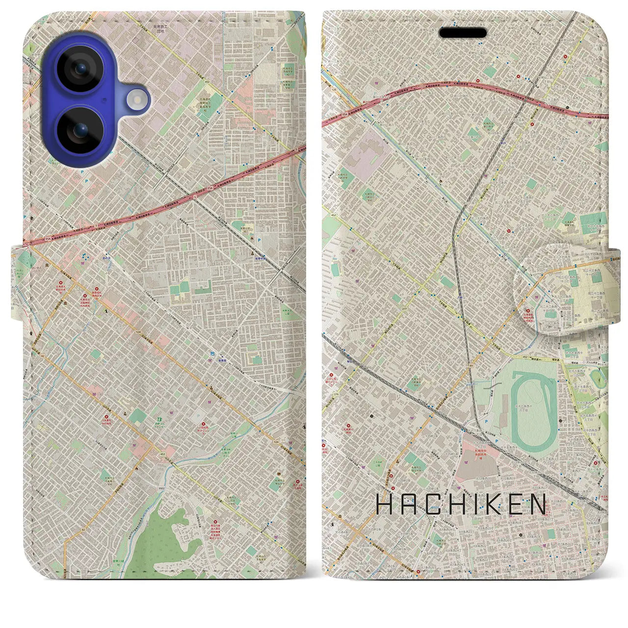 【八軒(北海道)】地図柄iPhoneケース(手帳タイプ)ナチュラル・iPhone 16 Pro Max 用