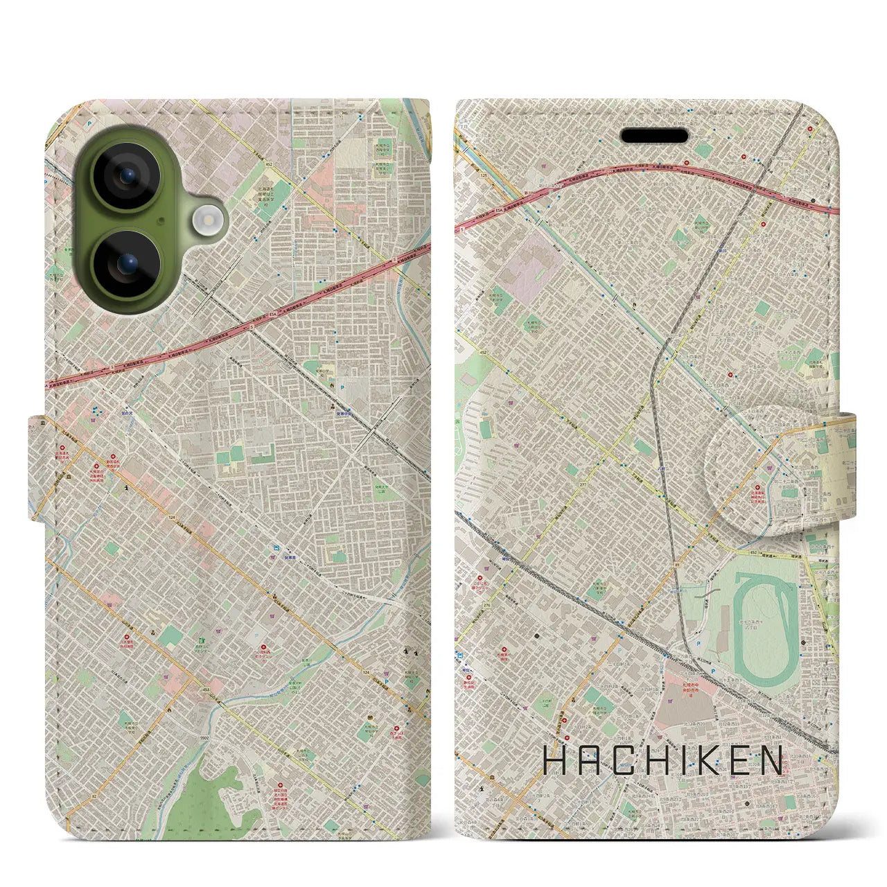【八軒(北海道)】地図柄iPhoneケース(手帳タイプ)モノトーン・iPhone 17 Pro Max 用