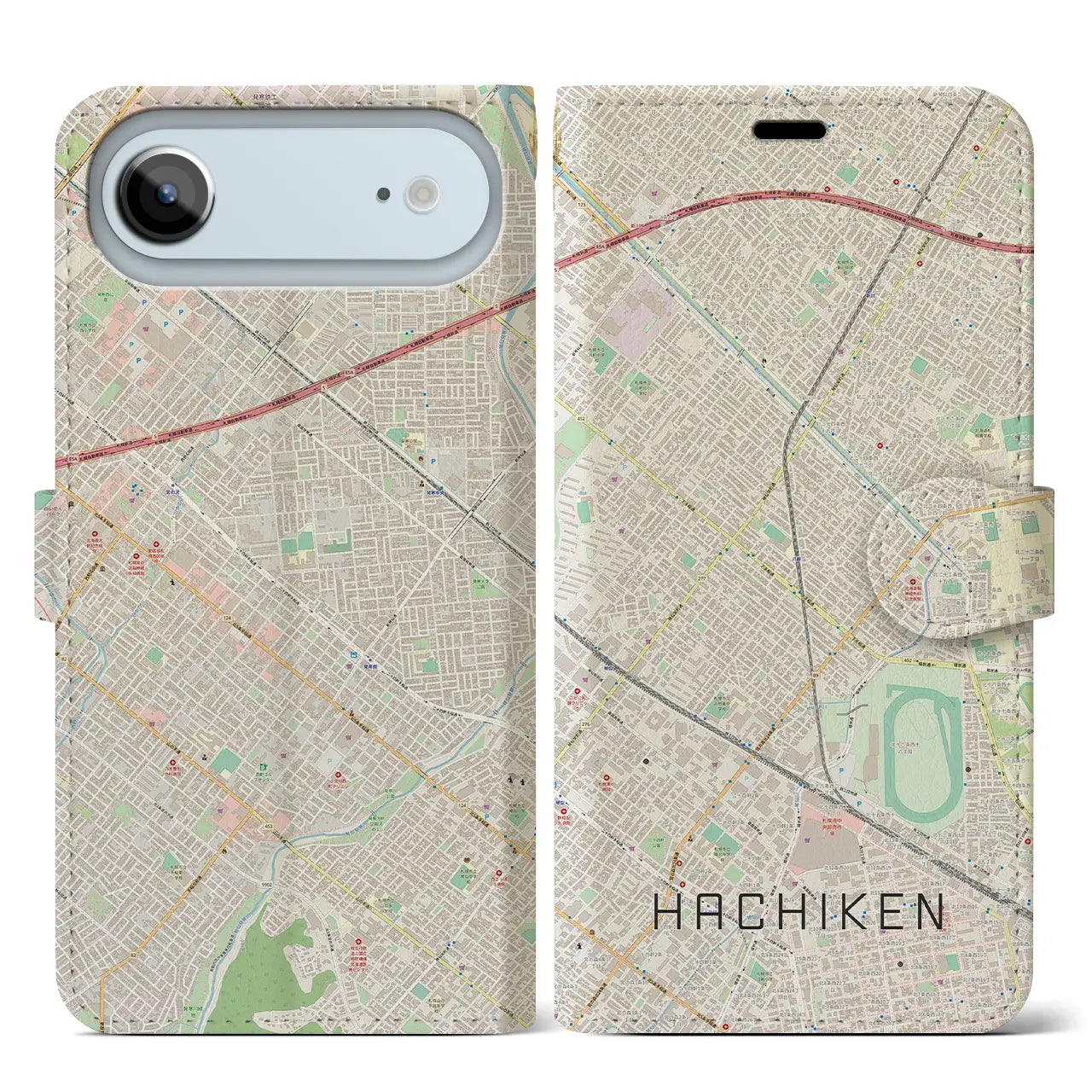 【八軒(北海道)】地図柄iPhoneケース(手帳タイプ)