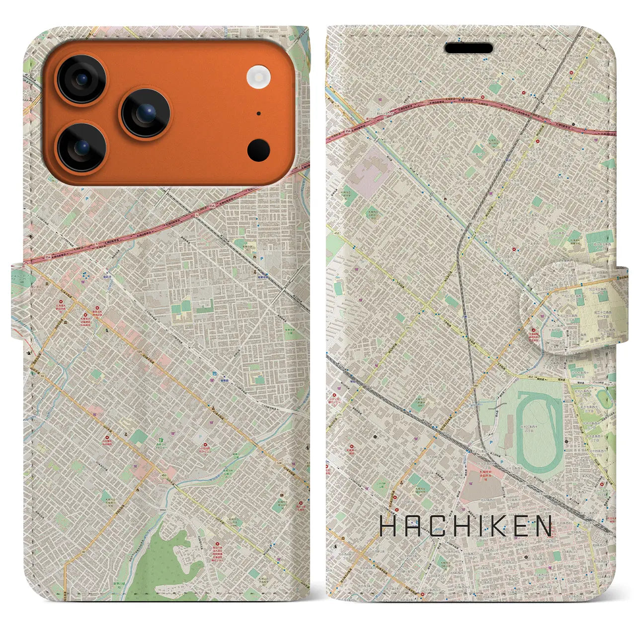 【八軒(北海道)】地図柄iPhoneケース(手帳タイプ)