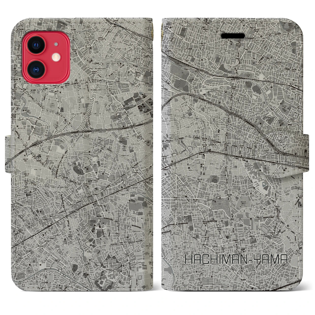 【八幡山(東京都)】地図柄iPhoneケース(手帳タイプ)モノトーン・iPhone 11 用