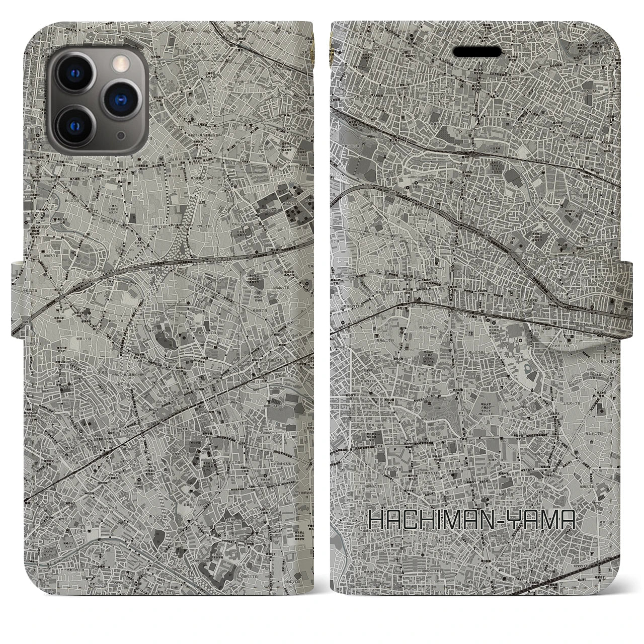 【八幡山(東京都)】地図柄iPhoneケース(手帳タイプ)モノトーン・iPhone 11 Pro Max 用