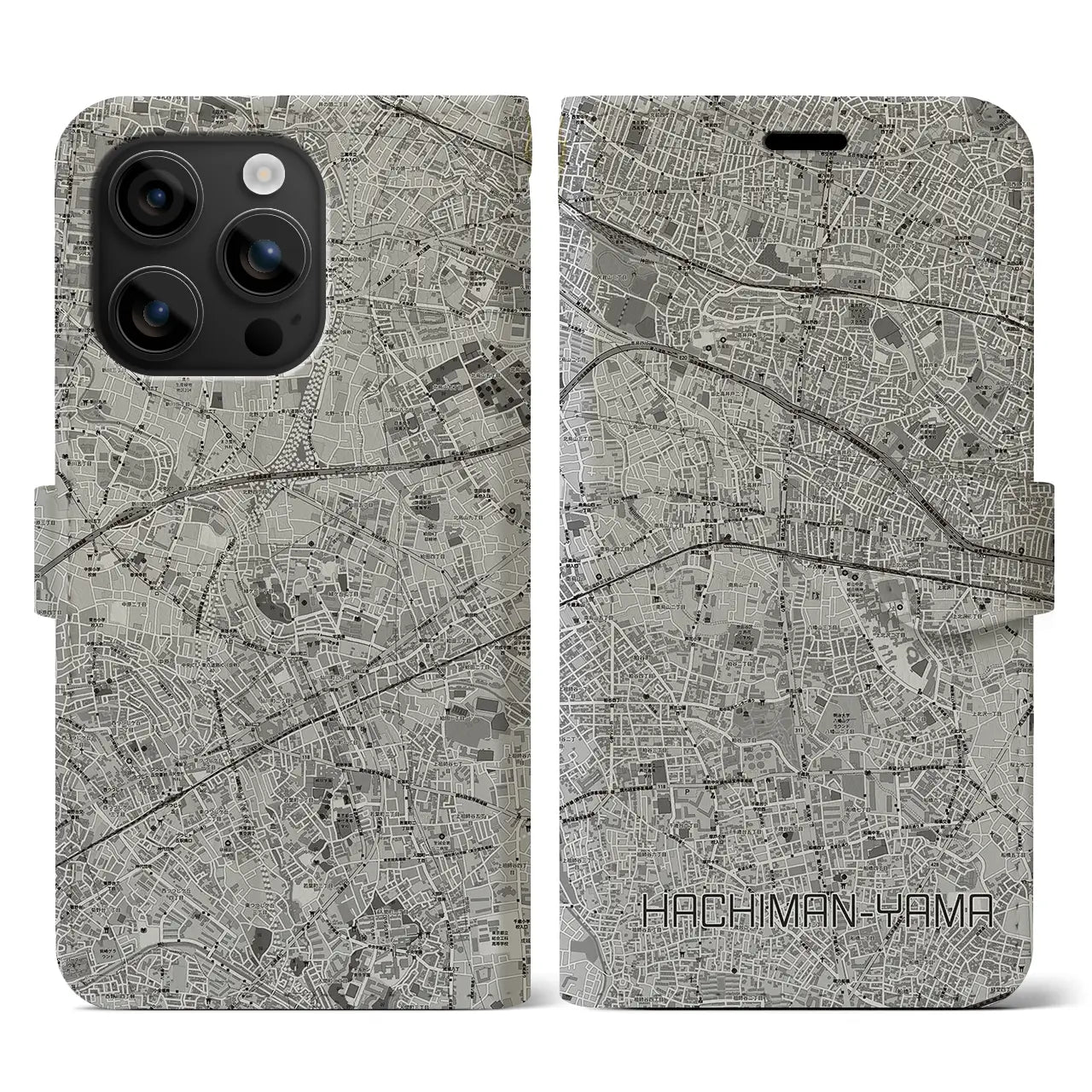 【八幡山(東京都)】地図柄iPhoneケース(手帳タイプ)モノトーン・iPhone 16 用