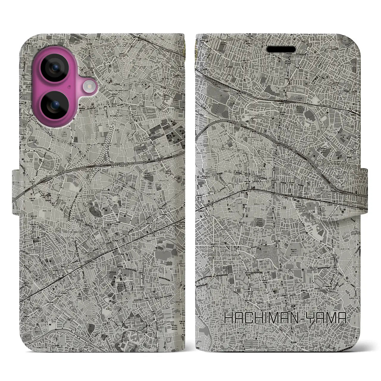 【八幡山(東京都)】地図柄iPhoneケース(手帳タイプ)モノトーン・iPhone 16 Pro 用