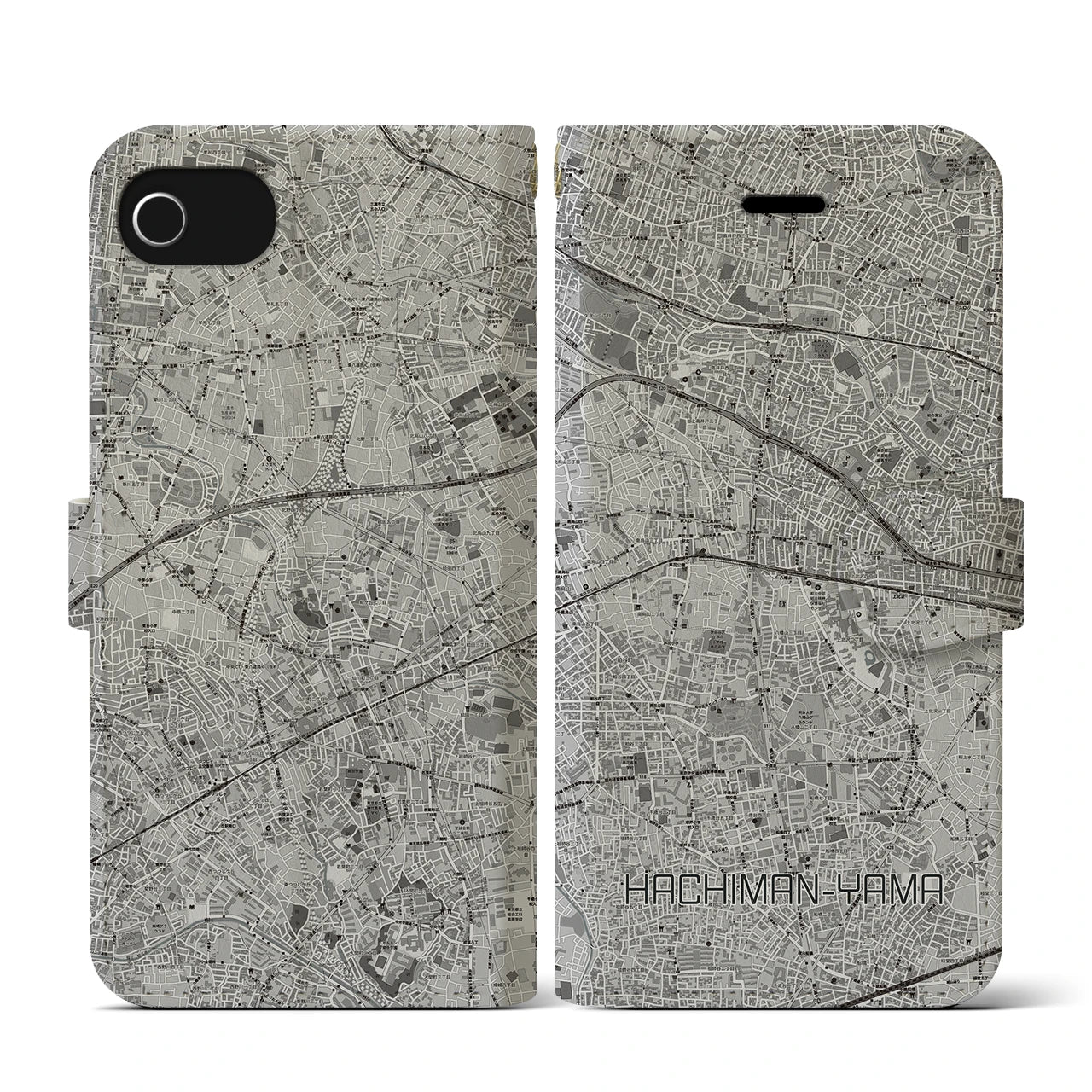 【八幡山(東京都)】地図柄iPhoneケース(手帳タイプ)モノトーン・iPhone SE(第3 / 第2世代) / 8 / 7 / 6s / 6 用