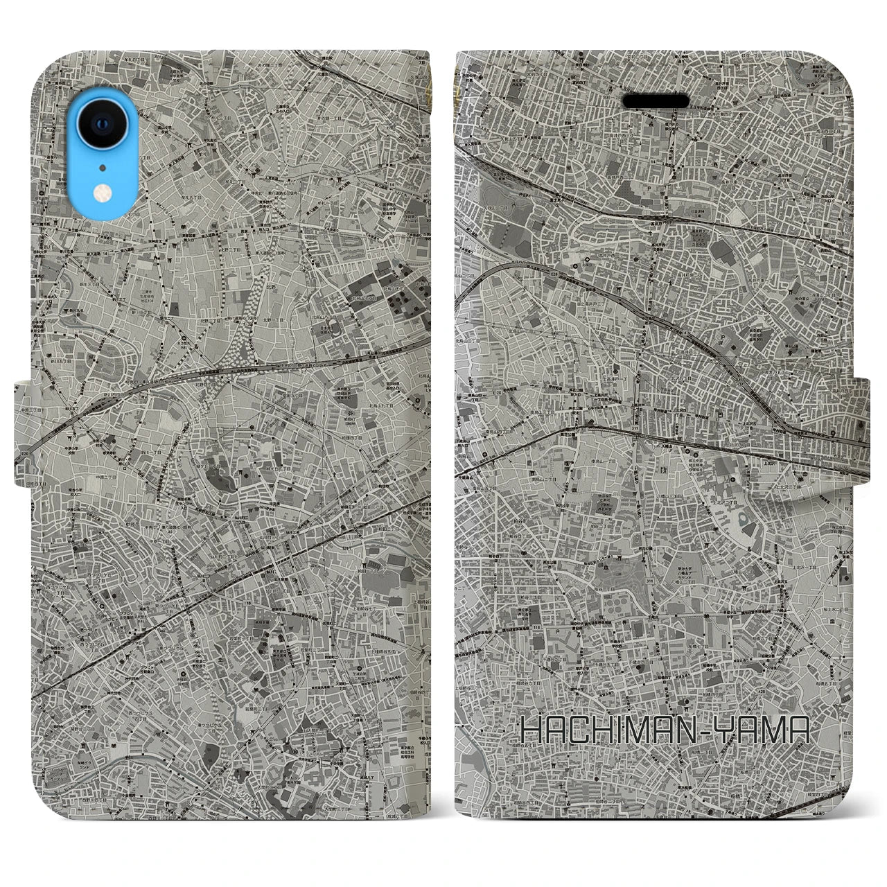 【八幡山(東京都)】地図柄iPhoneケース(手帳タイプ)モノトーン・iPhone XR 用