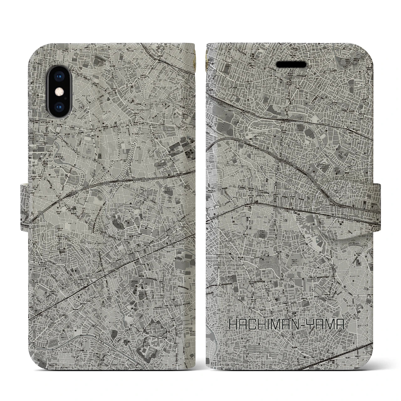 【八幡山(東京都)】地図柄iPhoneケース(手帳タイプ)モノトーン・iPhone XS / X 用