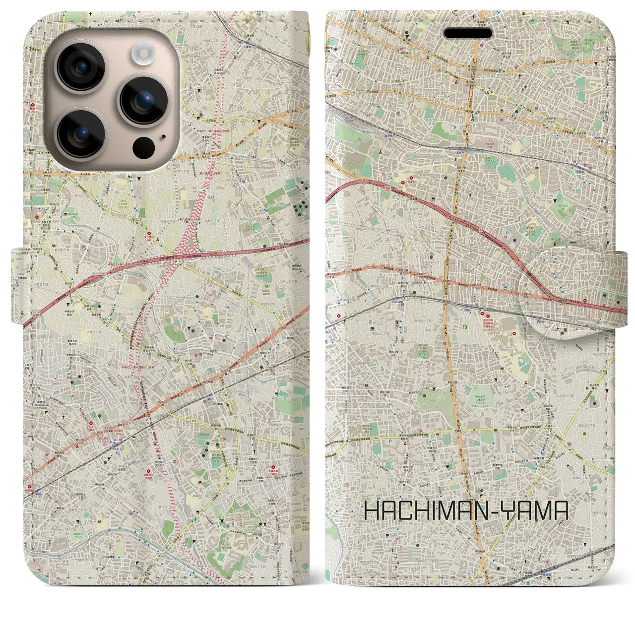 【八幡山(東京都)】地図柄iPhoneケース(手帳タイプ)ナチュラル・iPhone 16 Plus 用
