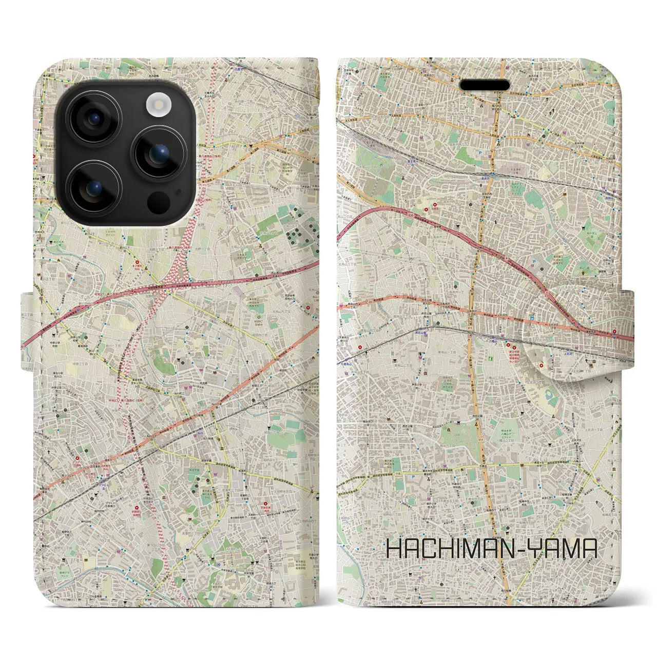 【八幡山(東京都)】地図柄iPhoneケース(手帳タイプ)ナチュラル・iPhone 16 用