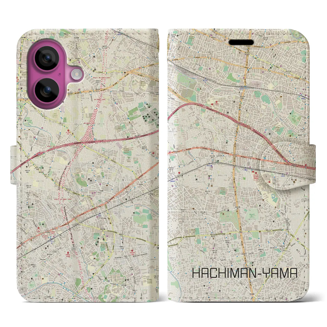 【八幡山(東京都)】地図柄iPhoneケース(手帳タイプ)ナチュラル・iPhone 16 Pro 用