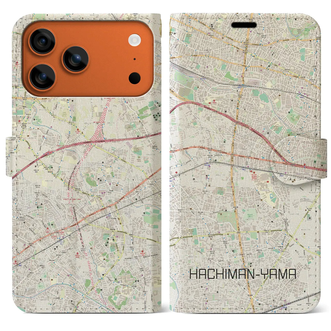 【八幡山(東京都)】地図柄iPhoneケース(手帳タイプ)モノトーン・iPhone 17 Pro Max 用