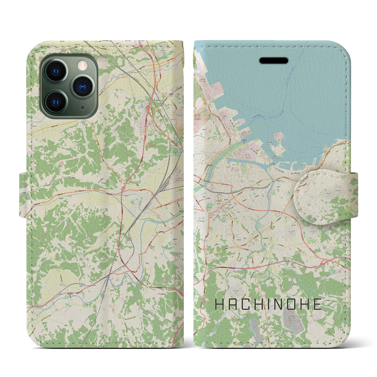 【八戸(青森県)】地図柄iPhoneケース(手帳タイプ)ナチュラル・iPhone 11 Pro 用