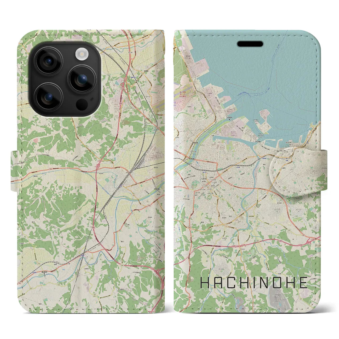 【八戸(青森県)】地図柄iPhoneケース(手帳タイプ)ナチュラル・iPhone 16 用