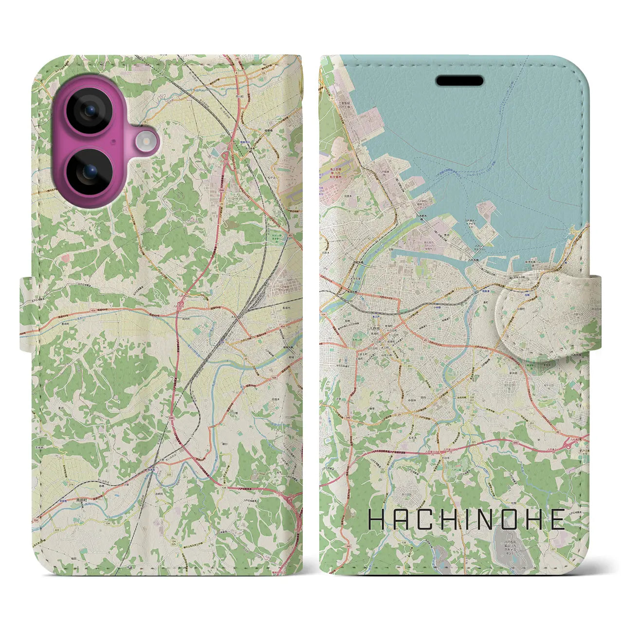 【八戸(青森県)】地図柄iPhoneケース(手帳タイプ)ナチュラル・iPhone 16 Pro 用