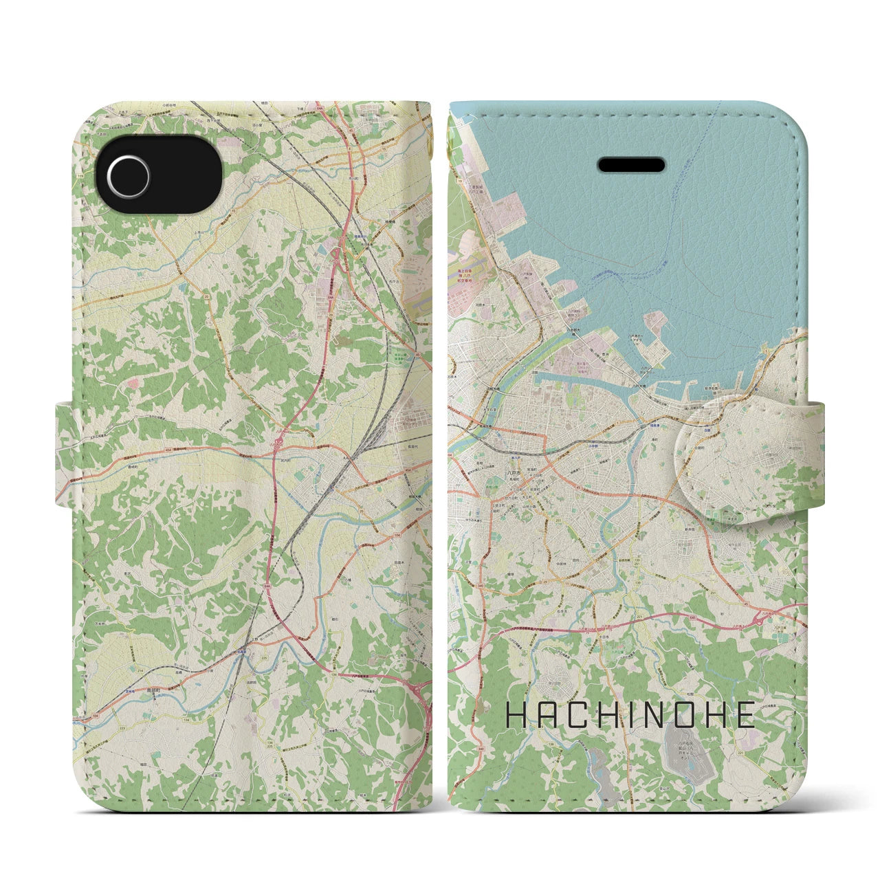 【八戸(青森県)】地図柄iPhoneケース(手帳タイプ)ナチュラル・iPhone SE(第3 / 第2世代) / 8 / 7 / 6s / 6 用