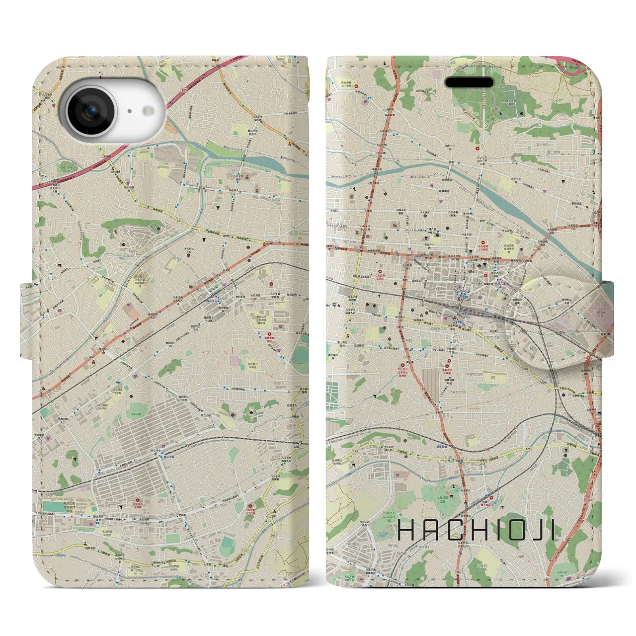 【八王子(東京都)】地図柄iPhoneケース(手帳タイプ)