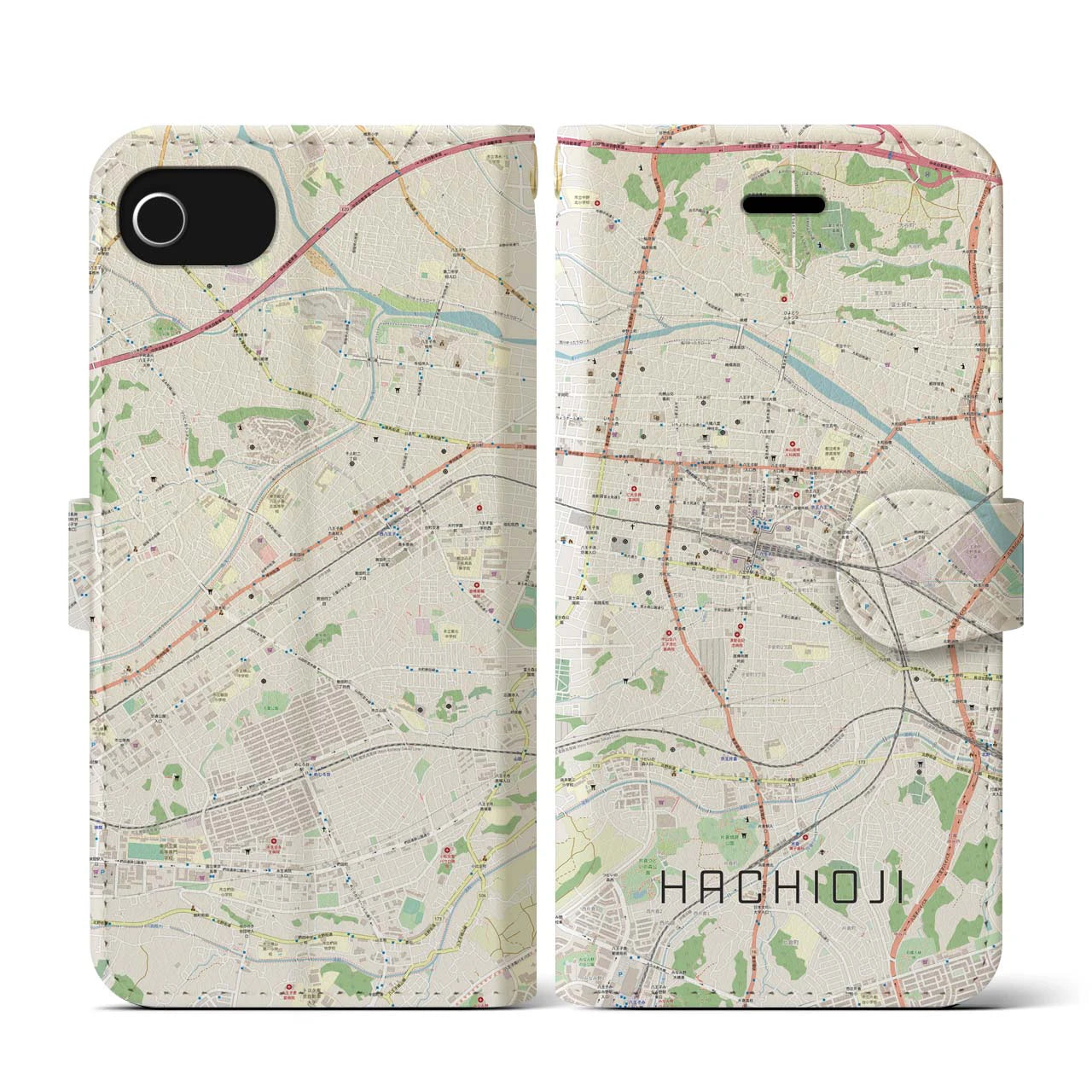【八王子(東京都)】地図柄iPhoneケース(手帳タイプ)ナチュラル・iPhone SE(第3 / 第2世代) / 8 / 7 / 6s / 6 用