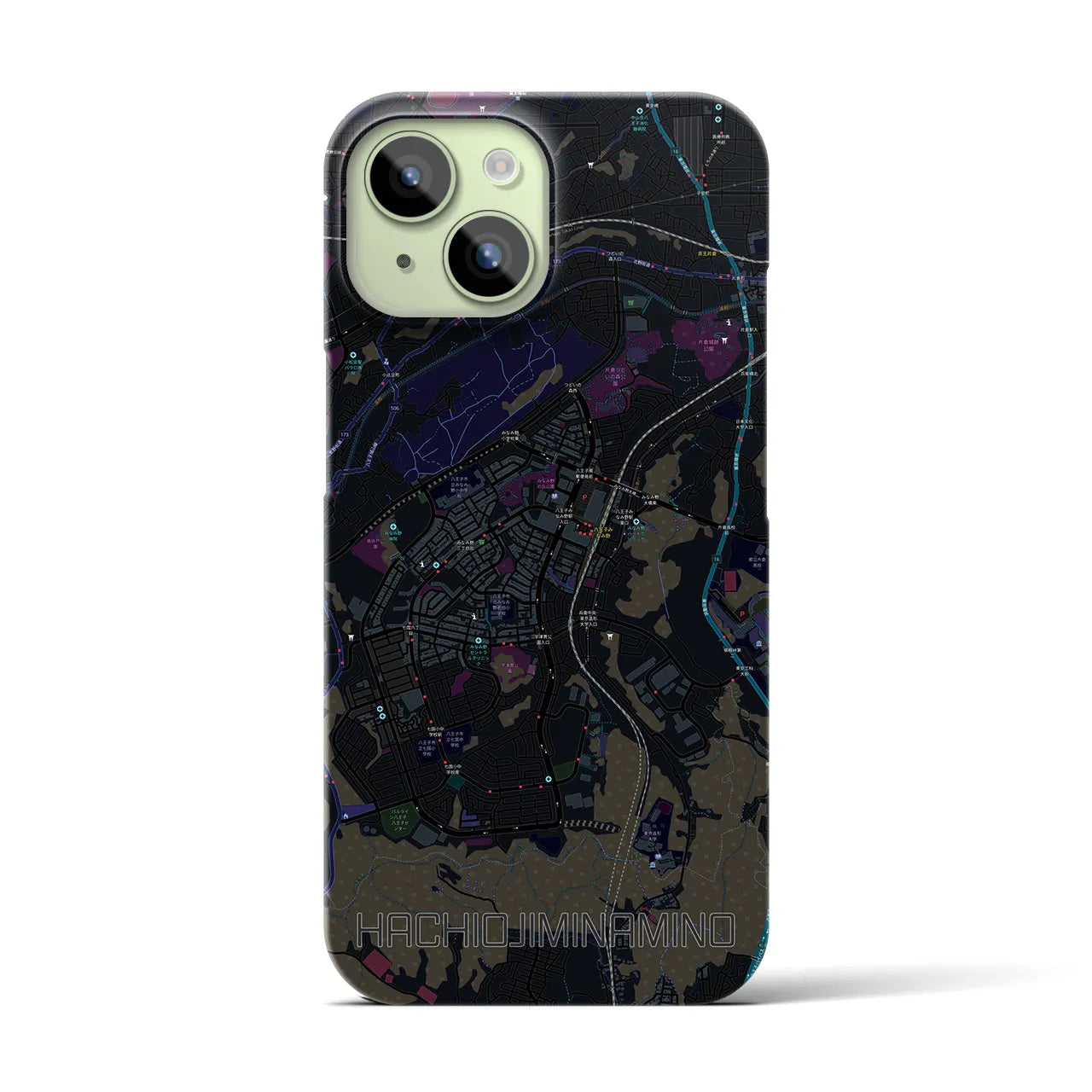 【八王子みなみ野(東京都)】地図柄iPhoneケース(バックカバータイプ)