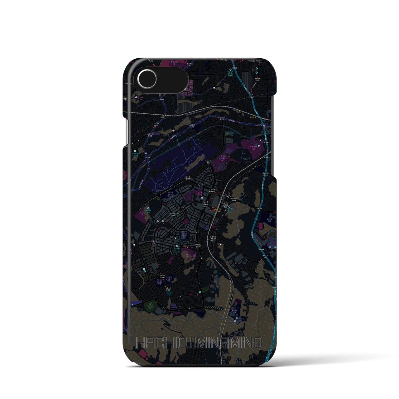 【八王子みなみ野(東京都)】地図柄iPhoneケース(バックカバータイプ)