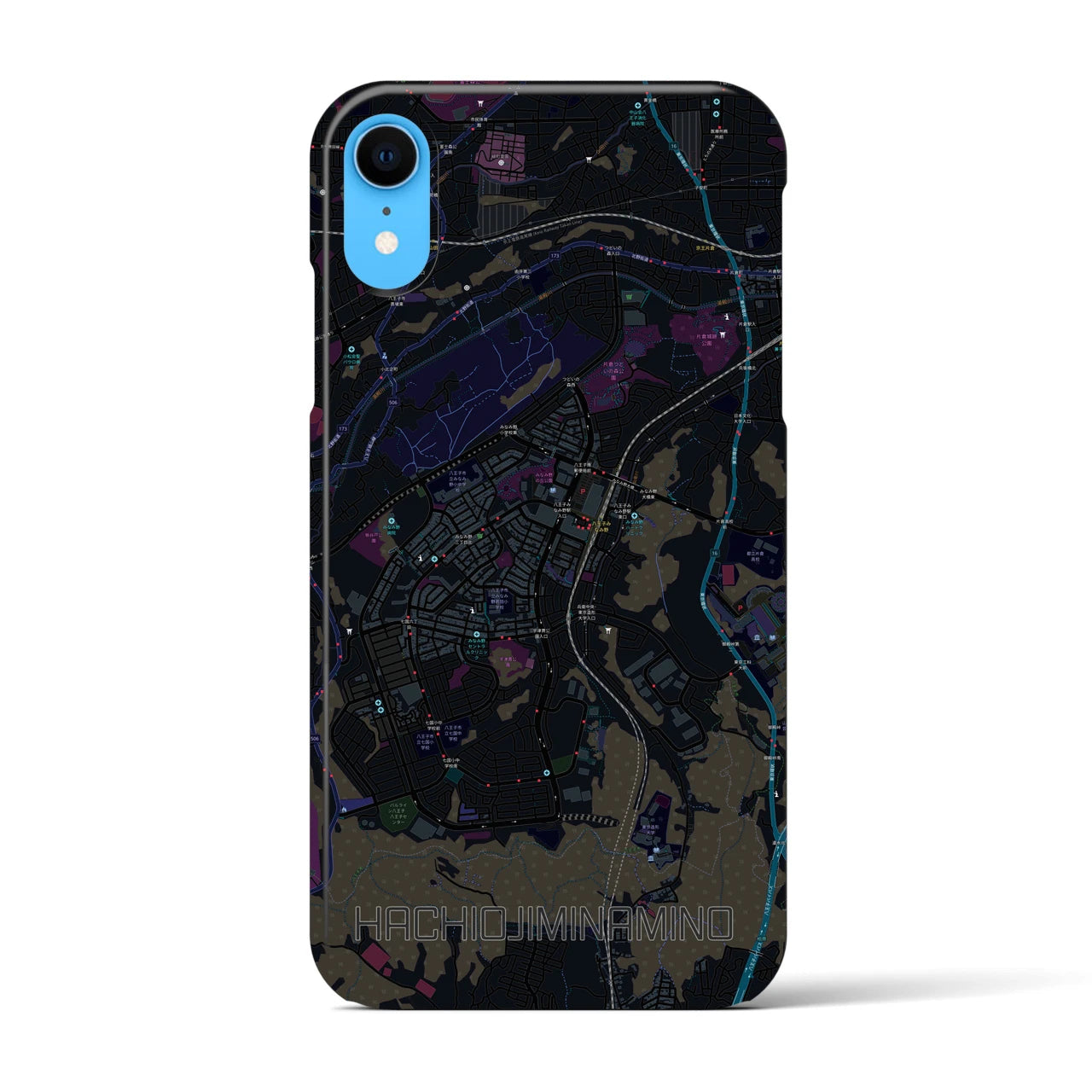 【八王子みなみ野(東京都)】地図柄iPhoneケース(バックカバータイプ)