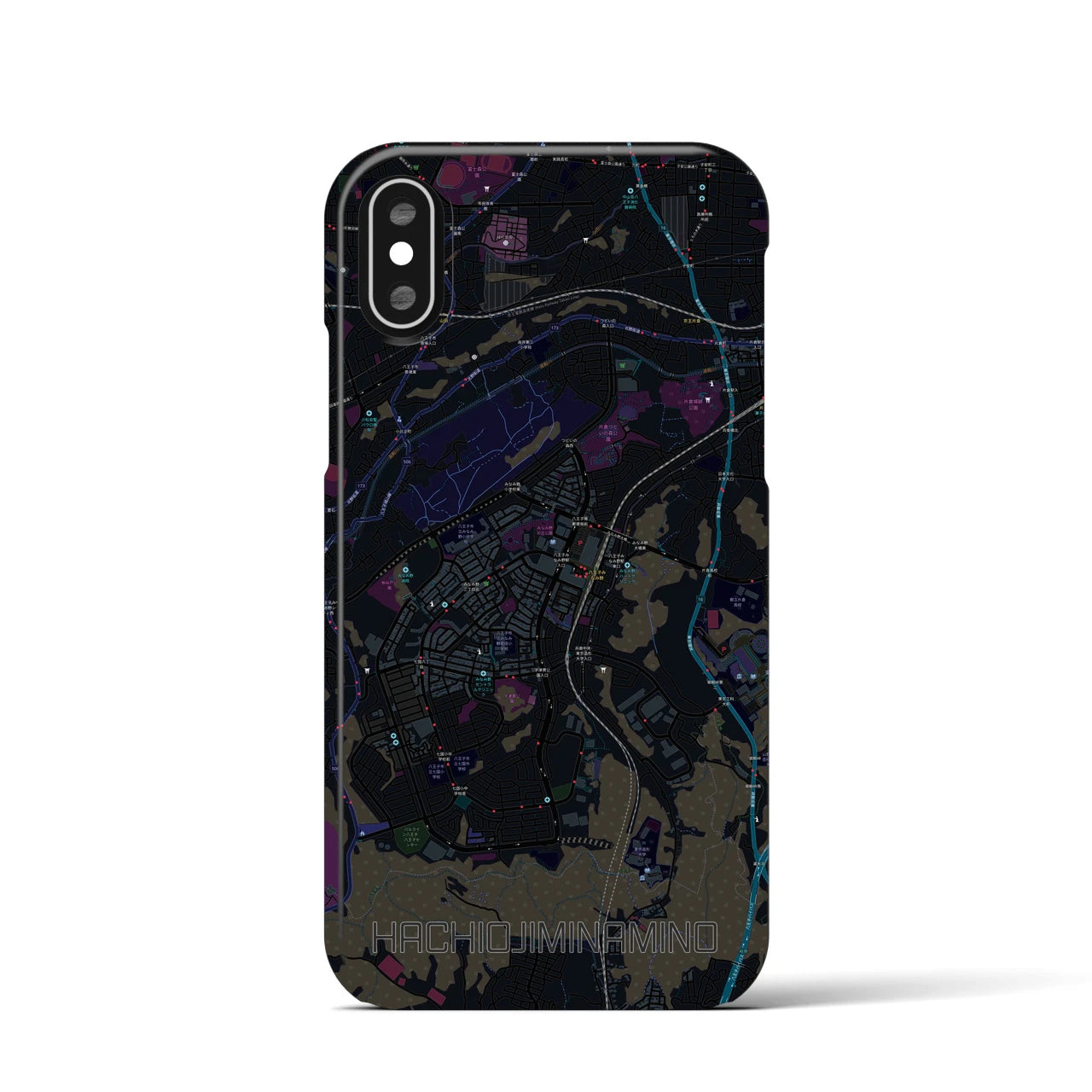 【八王子みなみ野(東京都)】地図柄iPhoneケース(バックカバータイプ)