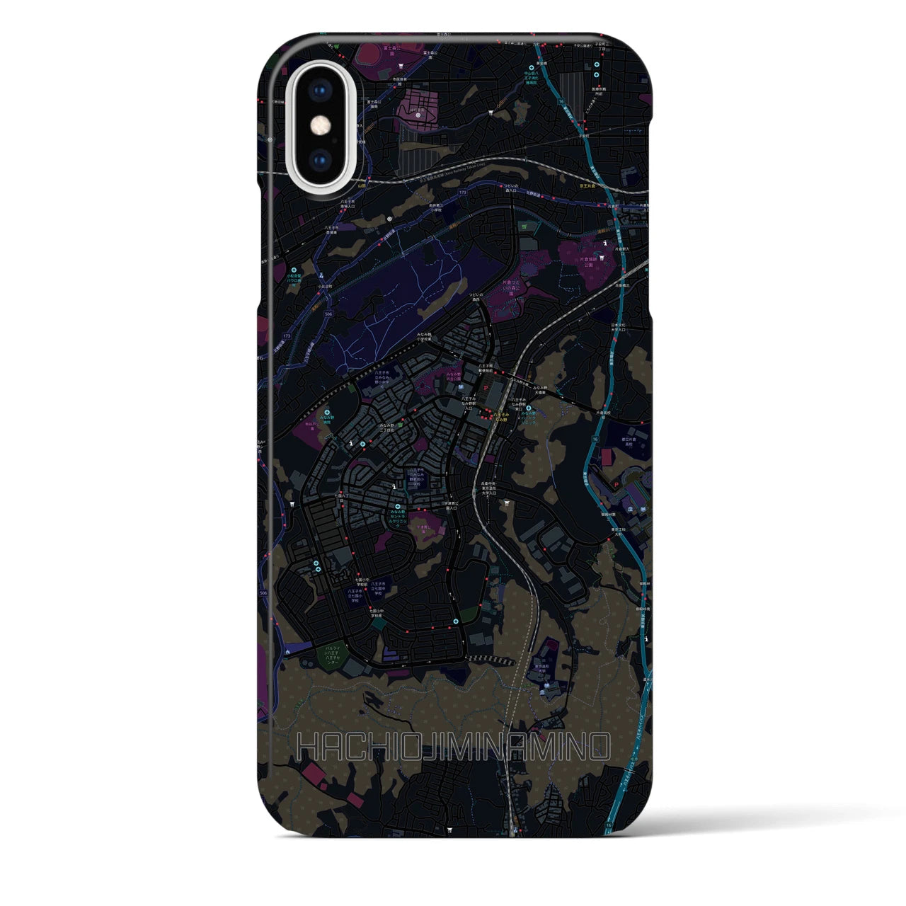 【八王子みなみ野(東京都)】地図柄iPhoneケース(バックカバータイプ)