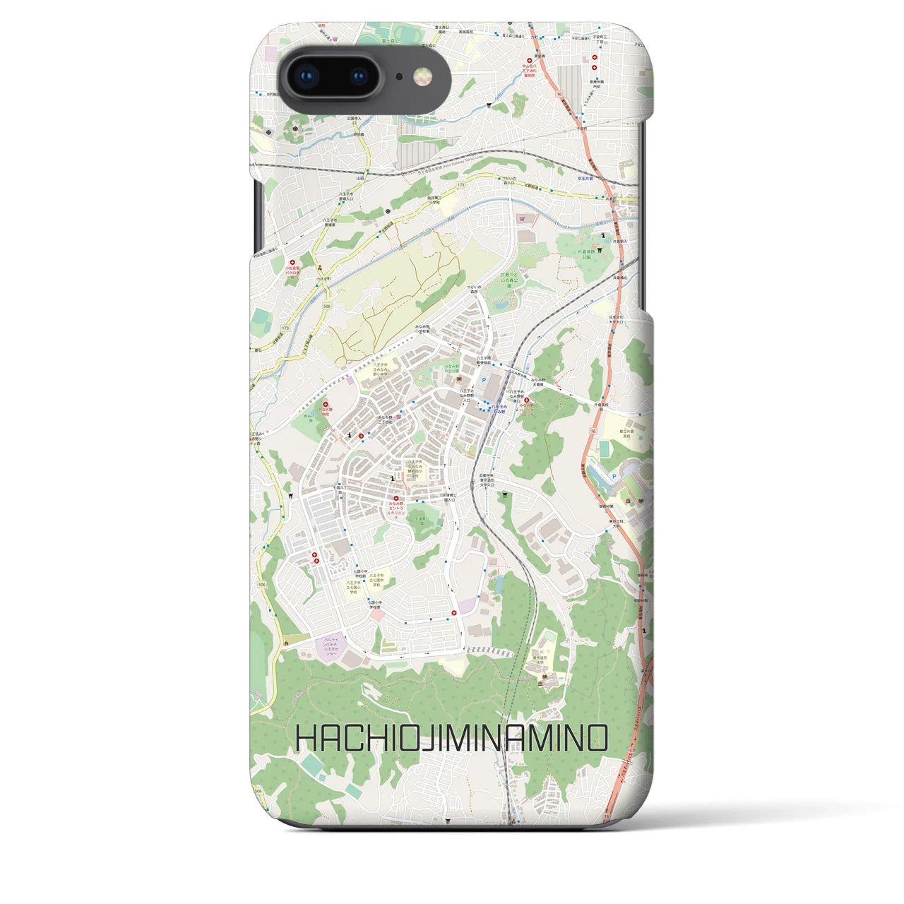 【八王子みなみ野(東京都)】地図柄iPhoneケース(バックカバータイプ)