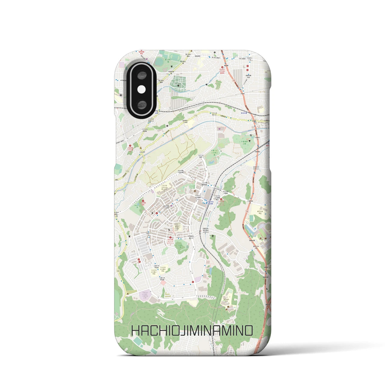 【八王子みなみ野(東京都)】地図柄iPhoneケース(バックカバータイプ)