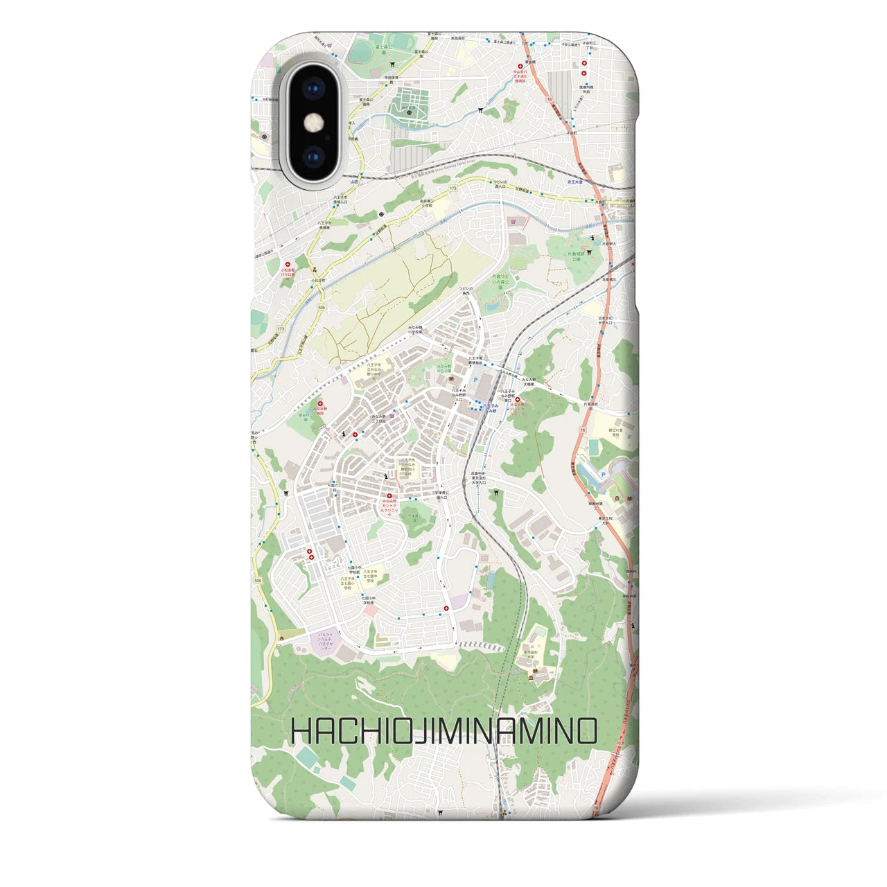 【八王子みなみ野(東京都)】地図柄iPhoneケース(バックカバータイプ)