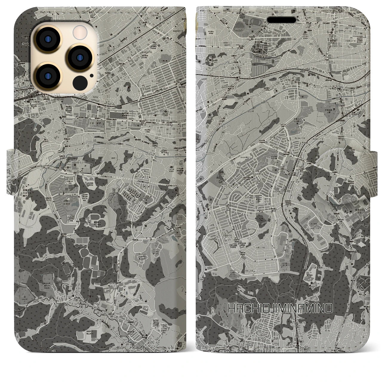 【八王子みなみ野(東京都)】地図柄iPhoneケース(手帳タイプ)