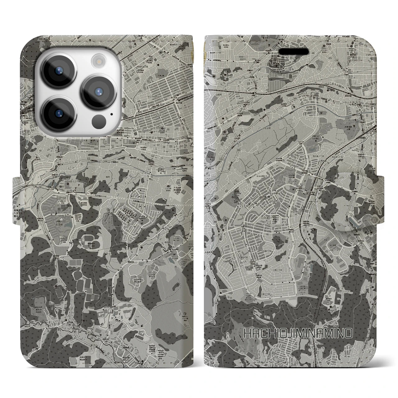 【八王子みなみ野(東京都)】地図柄iPhoneケース(手帳タイプ)