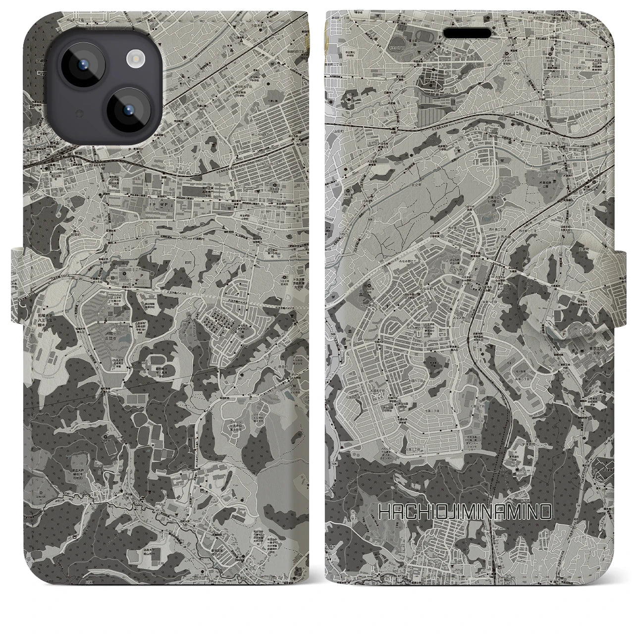 【八王子みなみ野(東京都)】地図柄iPhoneケース(手帳タイプ)