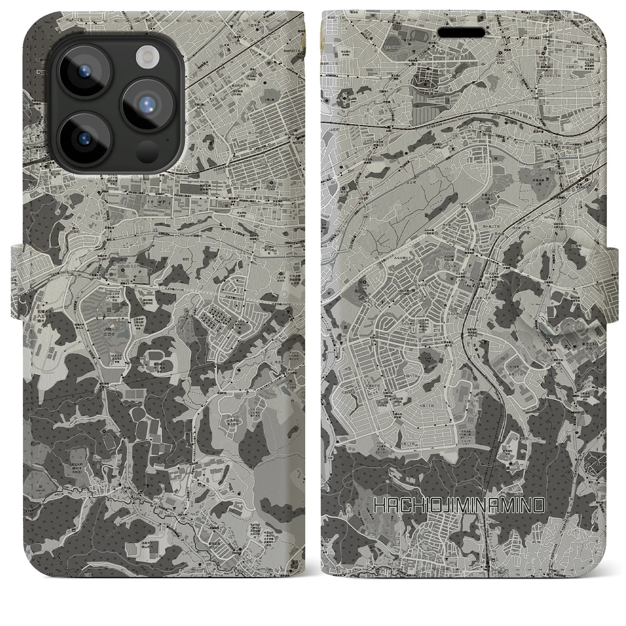 【八王子みなみ野(東京都)】地図柄iPhoneケース(手帳タイプ)