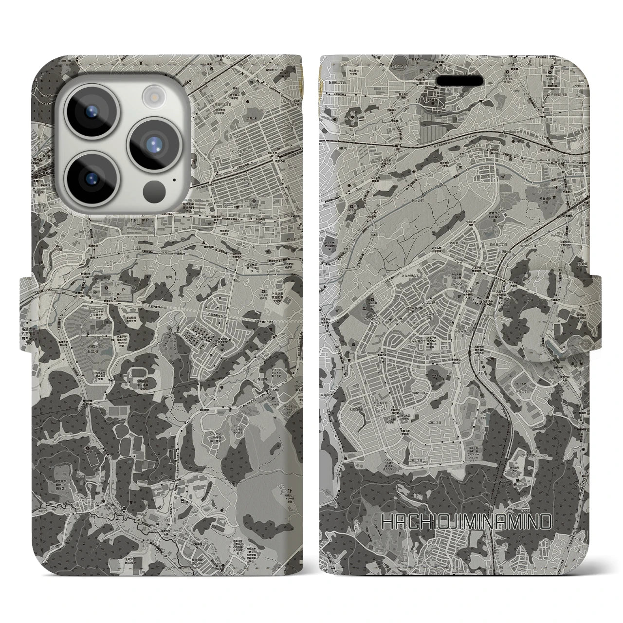 【八王子みなみ野(東京都)】地図柄iPhoneケース(手帳タイプ)