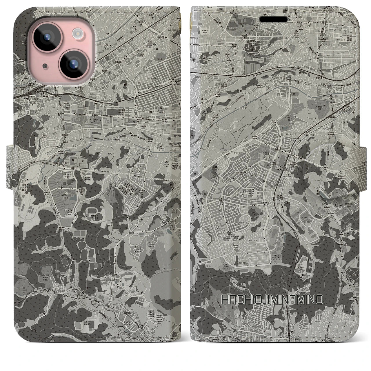 【八王子みなみ野(東京都)】地図柄iPhoneケース(手帳タイプ)