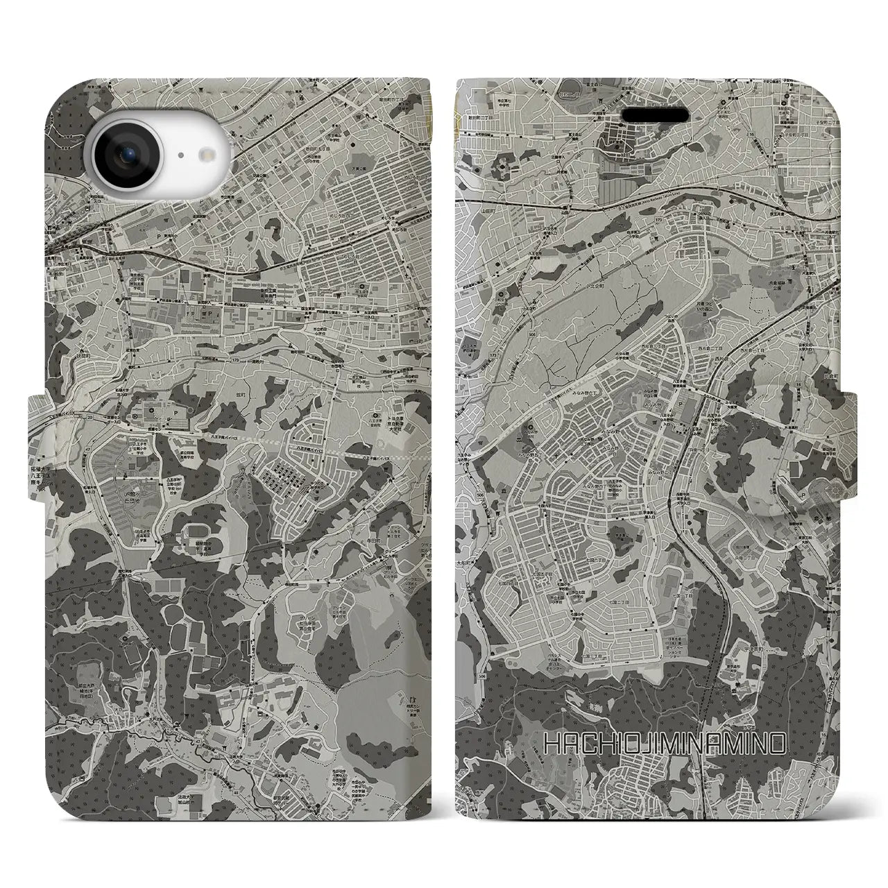 【八王子みなみ野(東京都)】地図柄iPhoneケース(手帳タイプ)