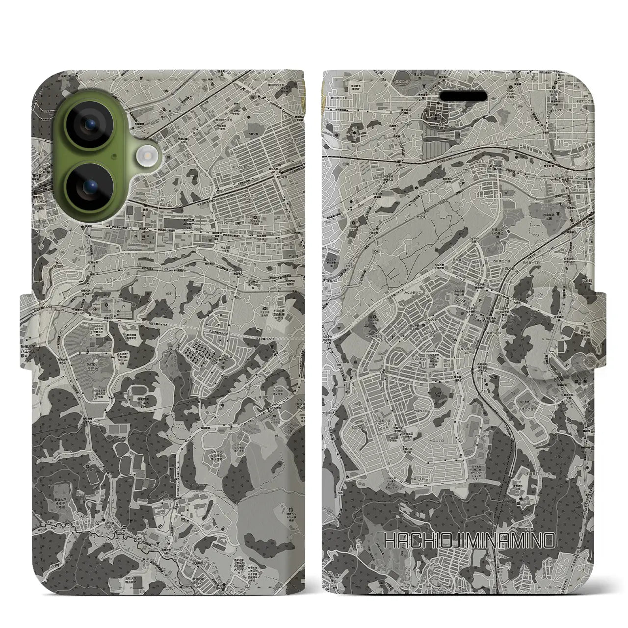 【八王子みなみ野(東京都)】地図柄iPhoneケース(手帳タイプ)