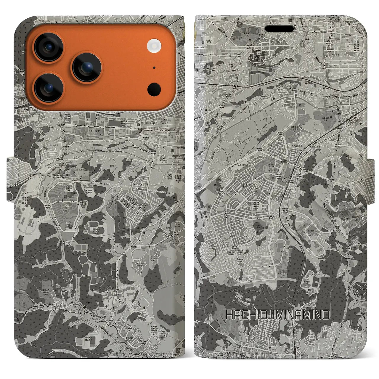 【八王子みなみ野(東京都)】地図柄iPhoneケース(手帳タイプ)