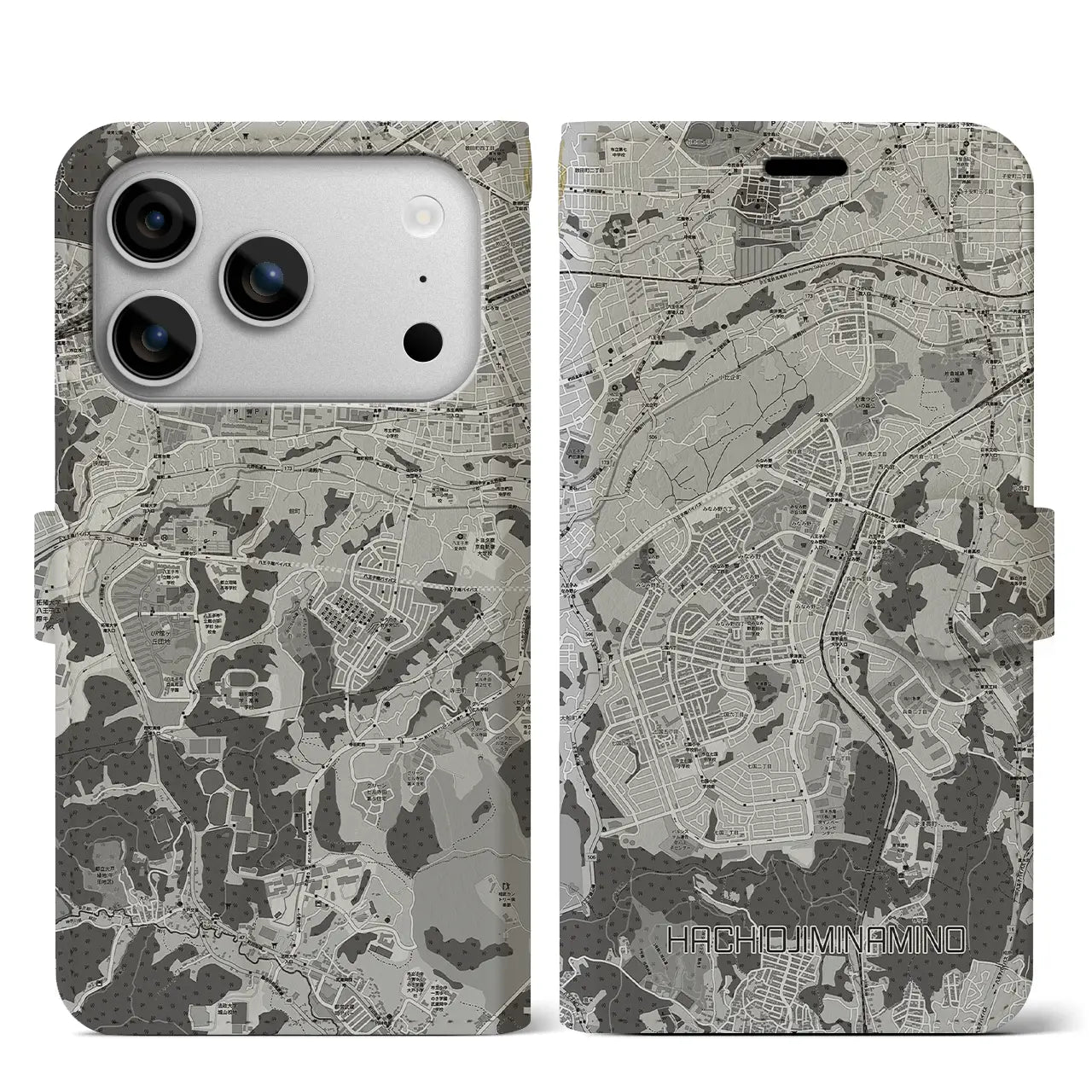 【八王子みなみ野(東京都)】地図柄iPhoneケース(手帳タイプ)