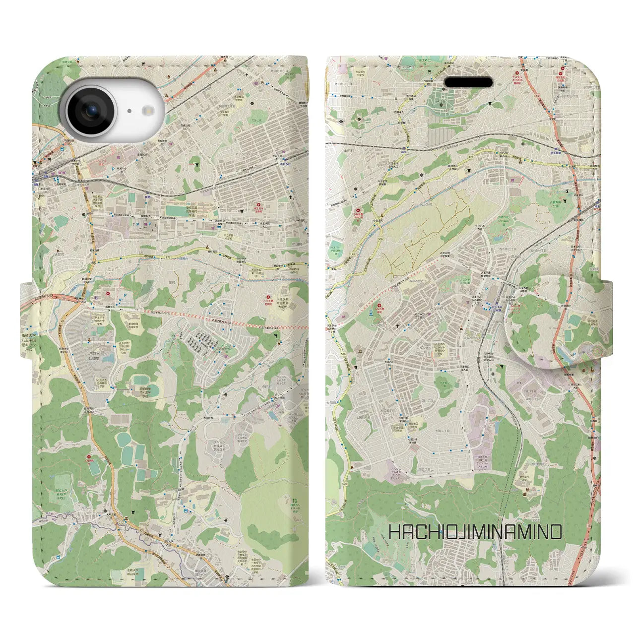 【八王子みなみ野(東京都)】地図柄iPhoneケース(手帳タイプ)