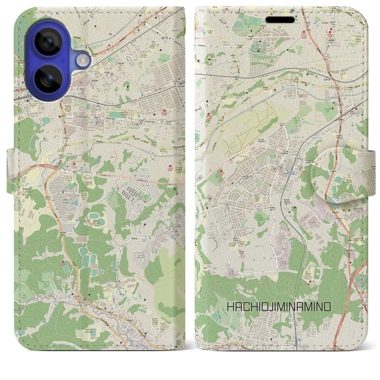 【八王子みなみ野(東京都)】地図柄iPhoneケース(手帳タイプ)ナチュラル・iPhone 16 Pro Max 用