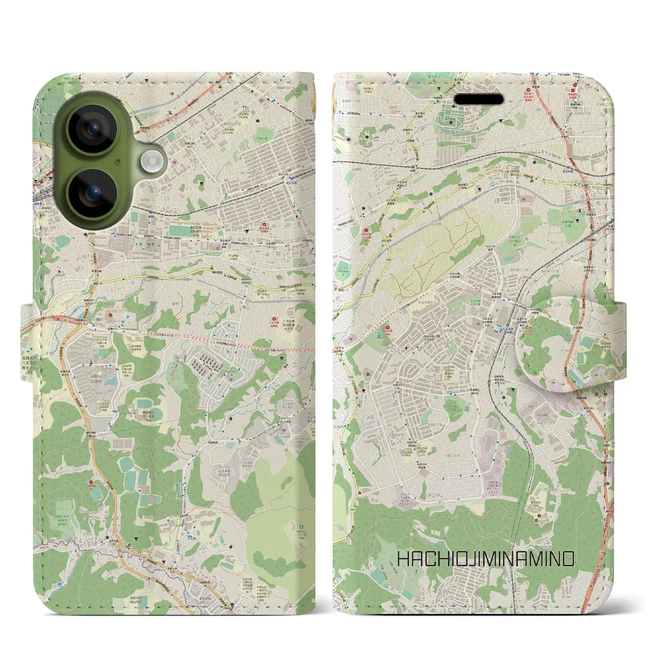 【八王子みなみ野(東京都)】地図柄iPhoneケース(手帳タイプ)