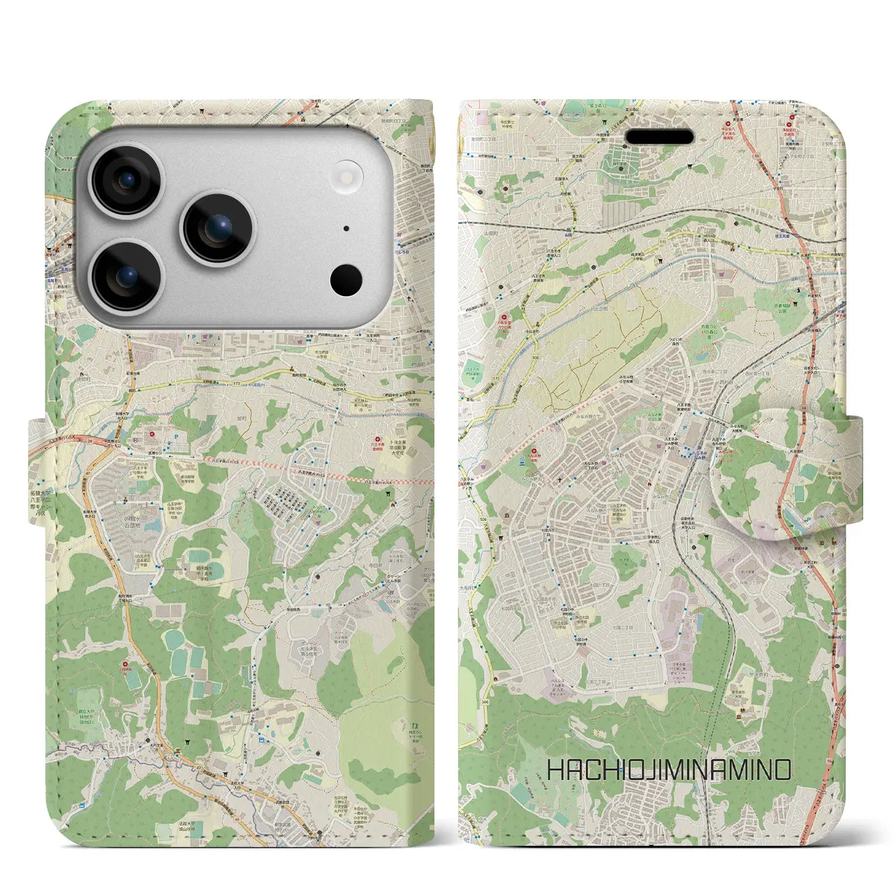 【八王子みなみ野(東京都)】地図柄iPhoneケース(手帳タイプ)