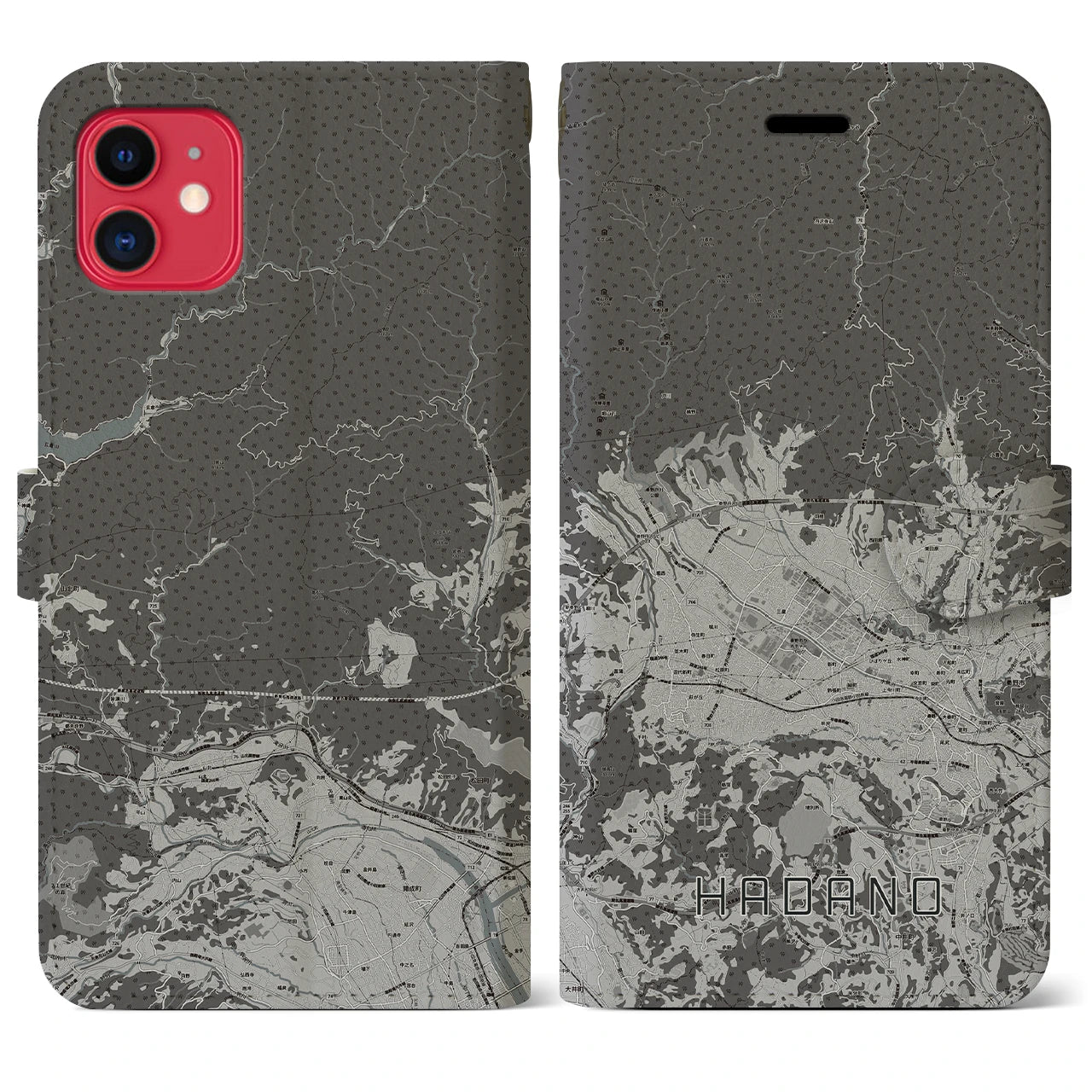 【秦野(神奈川県)】地図柄iPhoneケース(手帳タイプ)モノトーン・iPhone 11 用